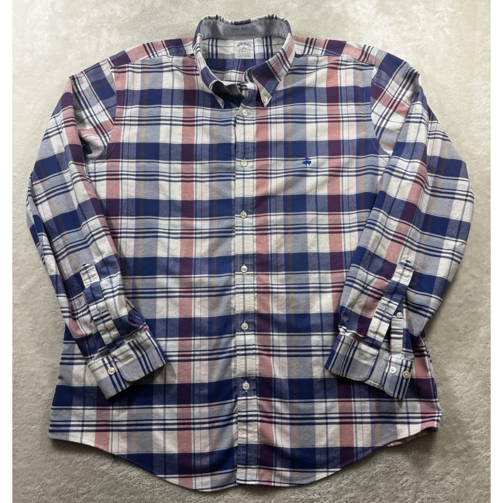 Brooks Brothers Mens Regent Fit Plaid Non-Iron Stretch Multicolor Shirt XL